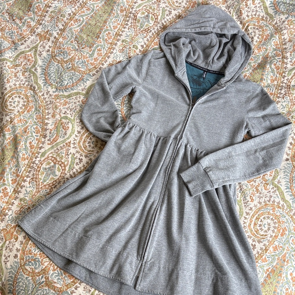 Gray Hooded Zip-Up Dress